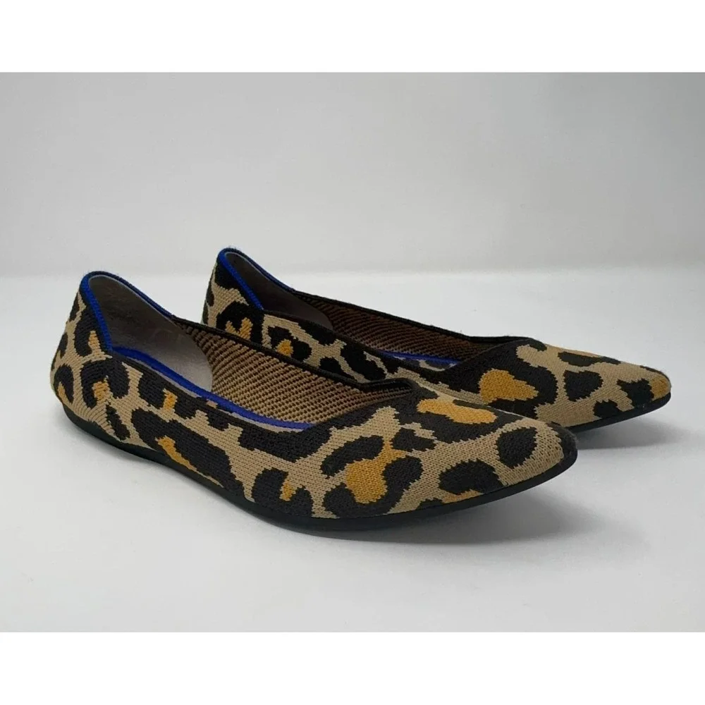Rothy's The Point Flats Women's 8 The Big Cat Pointed‎ Leopard Print Ballet